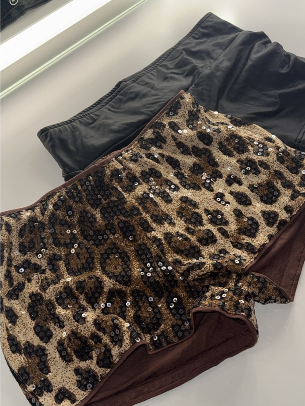 Leopard Sequin and black Women’s micro Shorts
